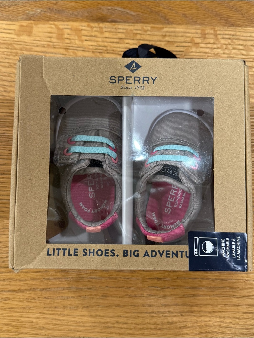 Sperry Kids Gray Canvas Boat Shoes with Pink & Teal Accents